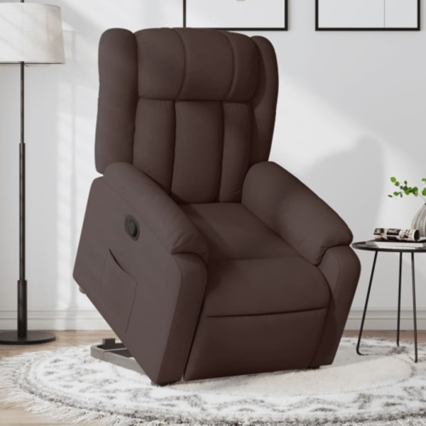 Reclinerfåtölj med uppresningshjälp mörkbrun tyg