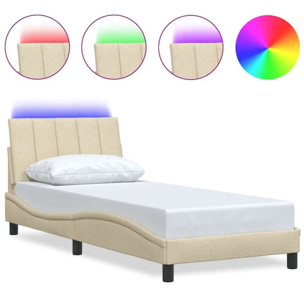 Bed Frame without Mattress "Hanko" Cream 90x190cm Fabric
