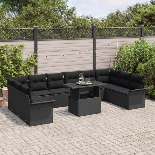 Trädgårdsoffset med kudde 11 pcs Svart Poly rattan