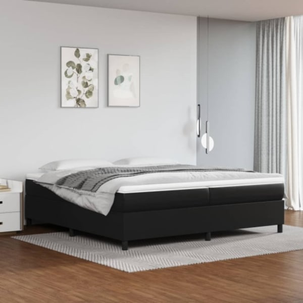 Ramsäng med madrass svart 200x200 cm konstläder
