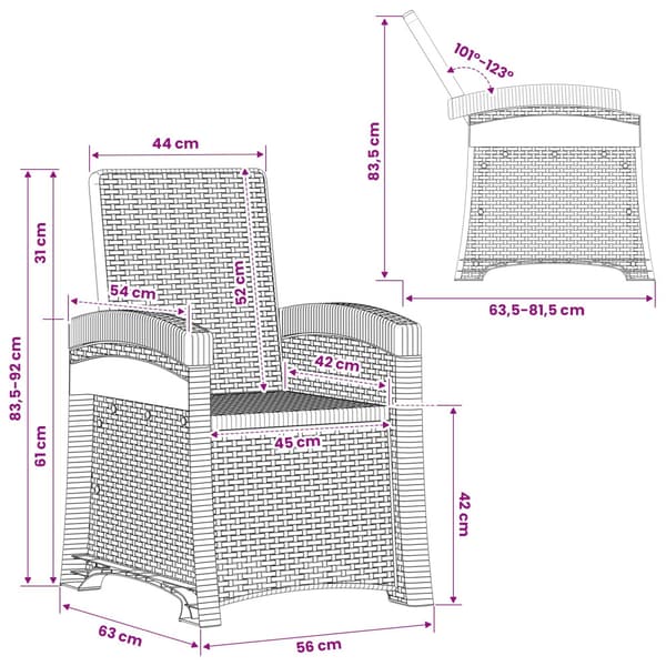 Reclining gardenstol i rottinglook 2 pcs Antracit PP