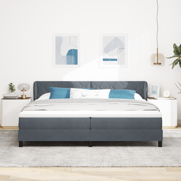 Bäddfjäder med huvudgavel Mörkgrå 200 x 200 cm Sammet