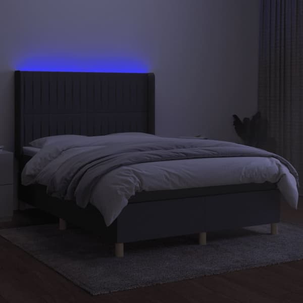 Ramsäng med madrass & LED mörkgrå 140x190 cm tyg