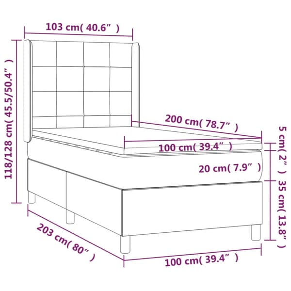 Ramsäng med madrass mörkgrå 100x200 cm tyg