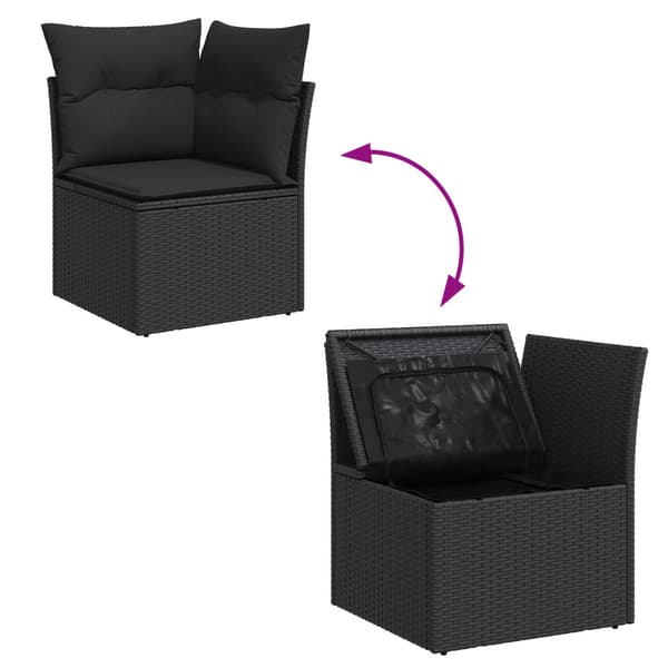 Trädgårdsoffset med kudde med lagring 6 pcs Svart Poly Rattan