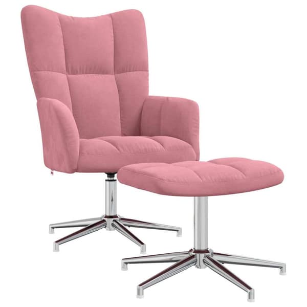 Vilstol med fotpall rosa sammet