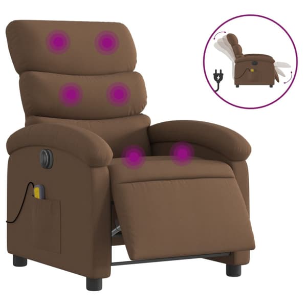 Elektrisk massagefåtölj brun tyg