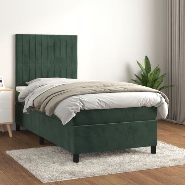 Ramsäng med madrass mörkgrön 90x200 cm sammet