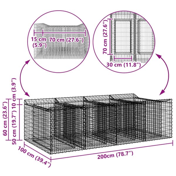 Gabion upphöjd säng 2 pcs Silver