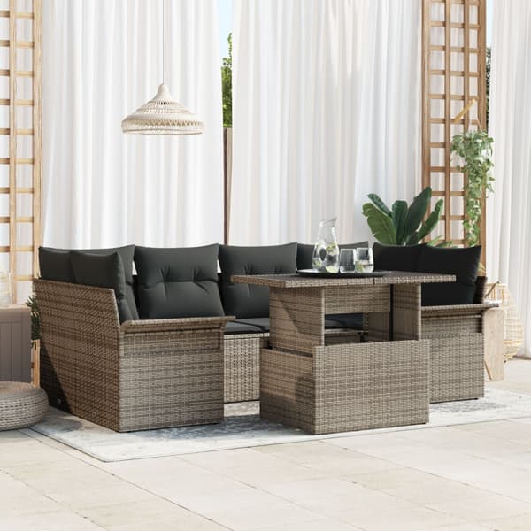 Trädgårdsoffset med kudde 7 pcs Grå Poly rattan