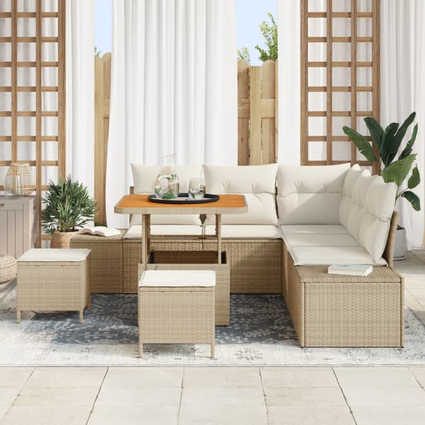 Trädgårdsoffset 8 st Beige Poly rattan
