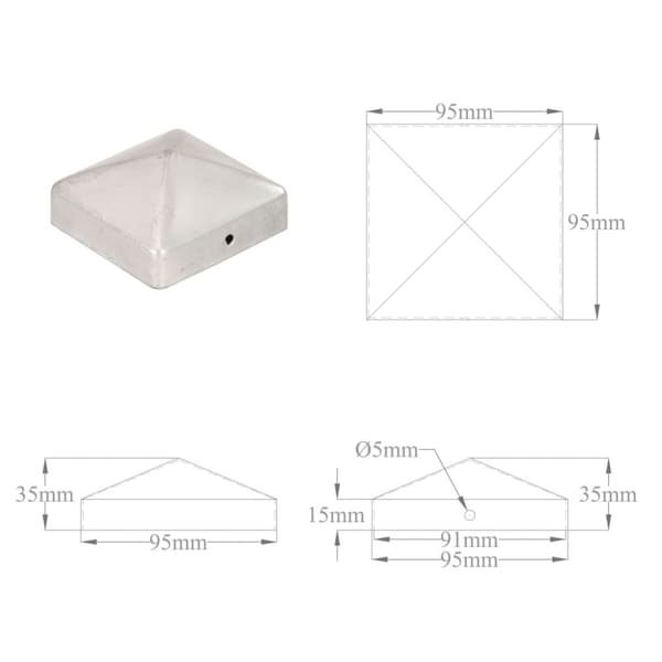 Stolphattar pyramid 6 st galvaniserad metall 91x91 mm