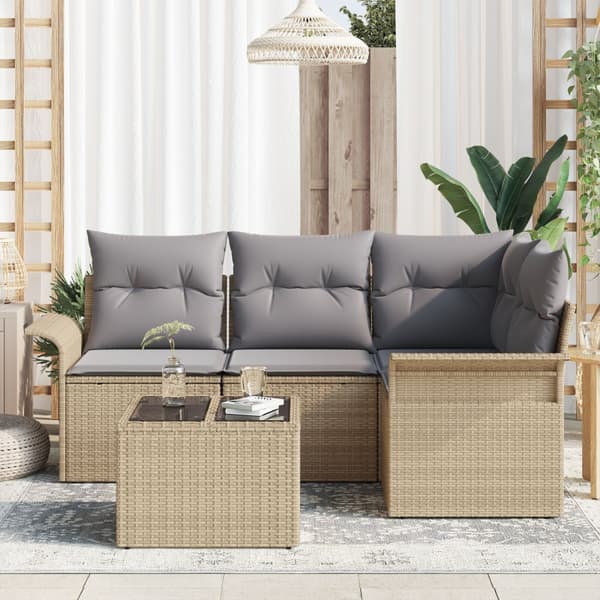 Trädgårdsoffset med kudde 5 pcs Beige konstrotting