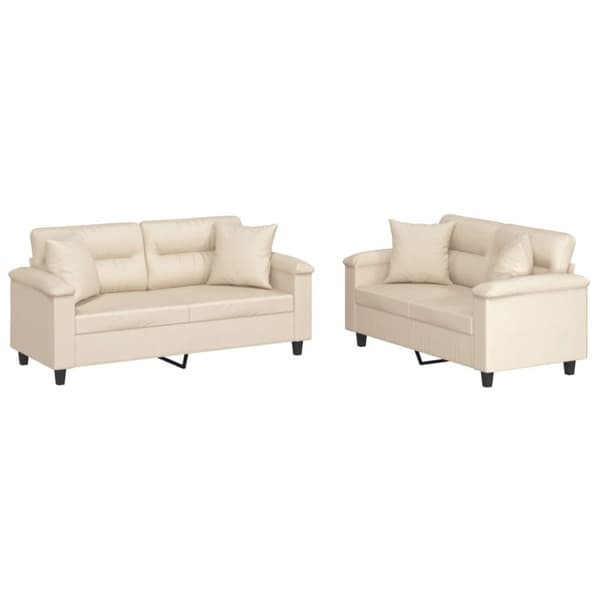 Soffgrupp med kuddar 2 delar Beige mikrofibertyg