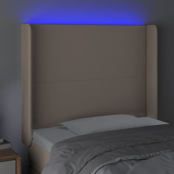 Sänggavel LED cappuccino 83x16x118/128 cm konstläder