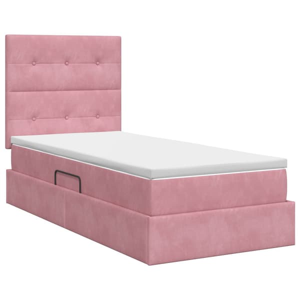 Förvaringssäng med madrass med lagring Rosa 100 x 200 cm Sammet