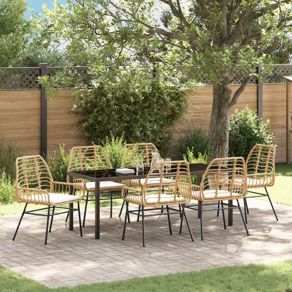 Trädgårdsmöbelset 7 pcs Brun konstrotting