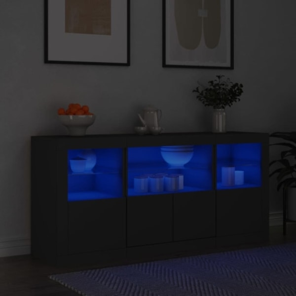 Skänk med LED-belysning svart 142,5x37x67 cm