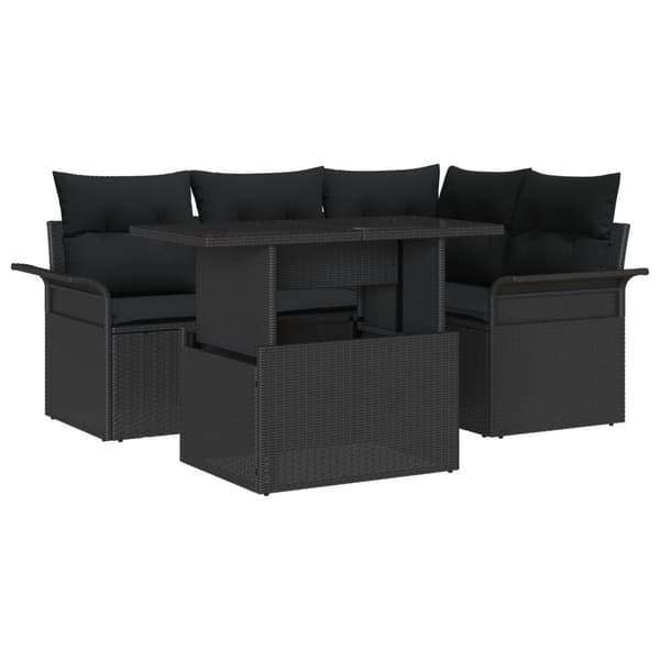 Trädgårdsoffset med kudde 5 pcs Svart Poly rattan