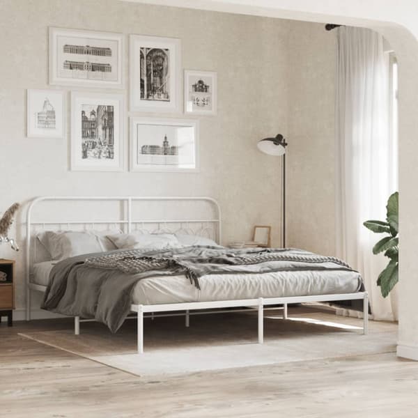 Sängram med huvudgavel metall vit 160x200 cm
