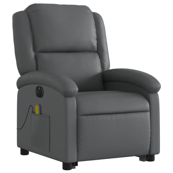 Massagefåtölj med uppresningshjälp grå konstläder