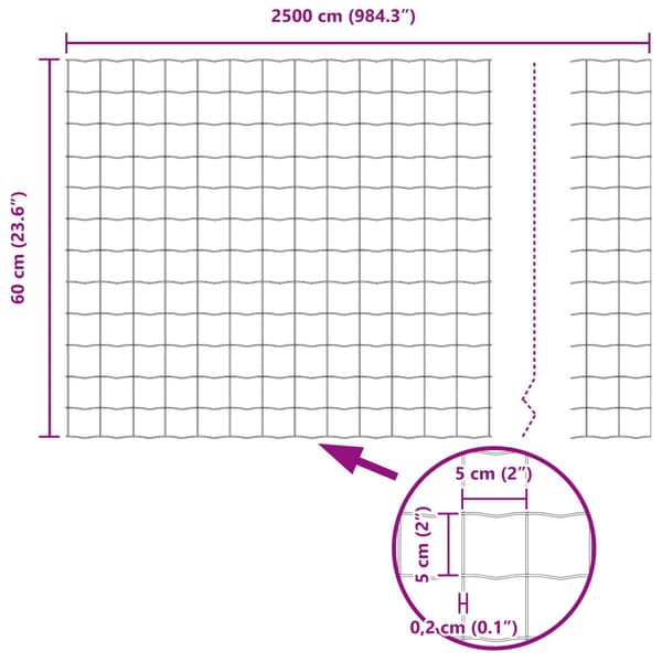Stängsel med stolpe Silver 0,6 x 25 m Stål