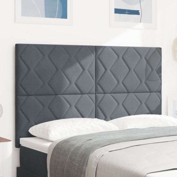 Sänggavel Diamantblock Design Mörkgrå 140 cm Sammet