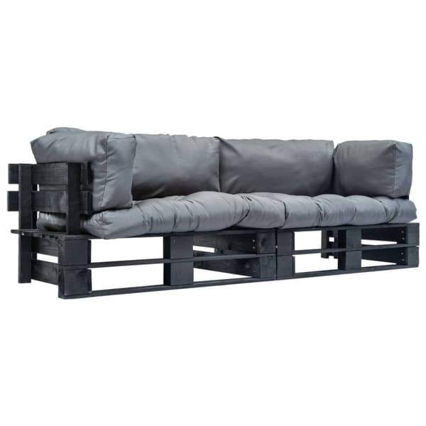 Pallsoffa 2 delar med grå dynor furu
