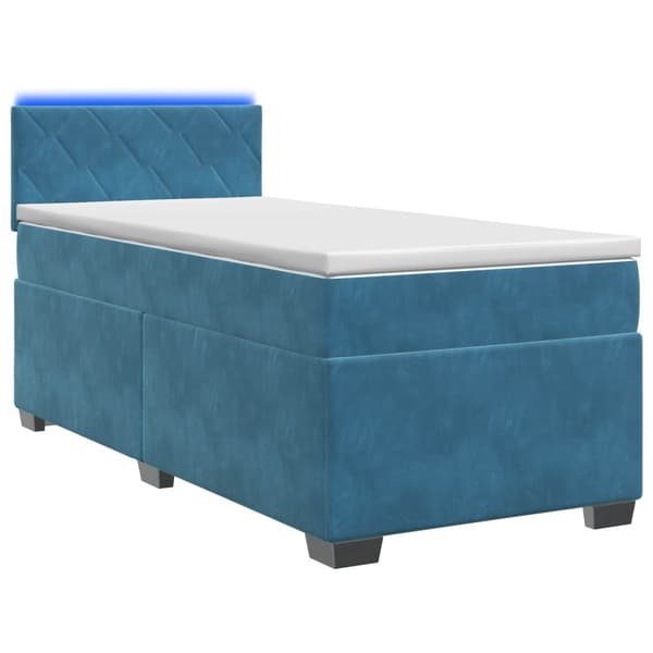 Boxspring säng med madrass och LED Blå 100 x 200 cm Sammet