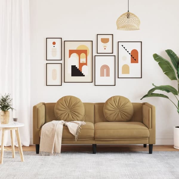 Soffa med kuddar 2-sits brun konstmocka