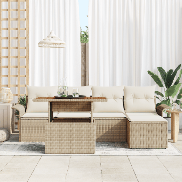 Trädgårdsoffset 6 st Beige Poly rattan