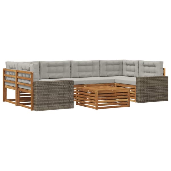 Utomhussoffset med kudde 7 pcs Naturlig och ljusgrå Polyester