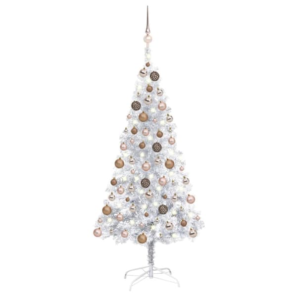 Belyst plastgran med kulor silver 120 cm PET