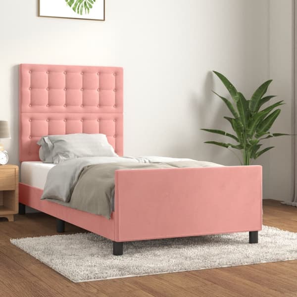 Sängram med huvudgavel rosa 90x190 cm sammet