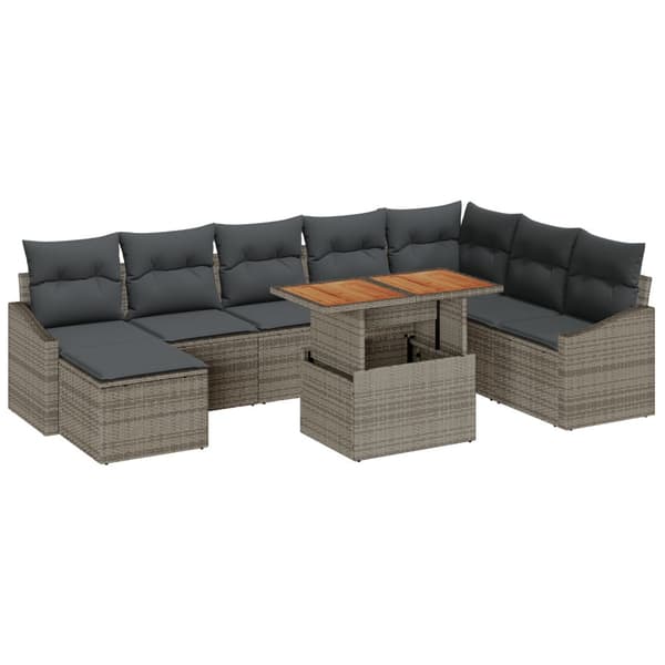 Trädgårdsoffset med lagring 9 pcs Grå Poly rattan