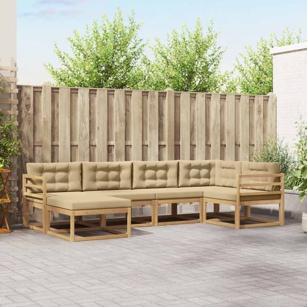 Utomhussoffset med kudde 5 pcs Vit och Beige Polyester