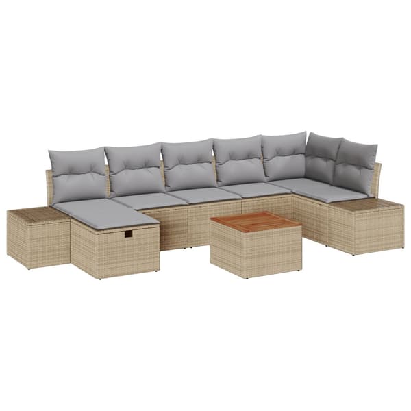 Trädgårdsoffset med kudde med lagring 8 pcs Beige konstrotting