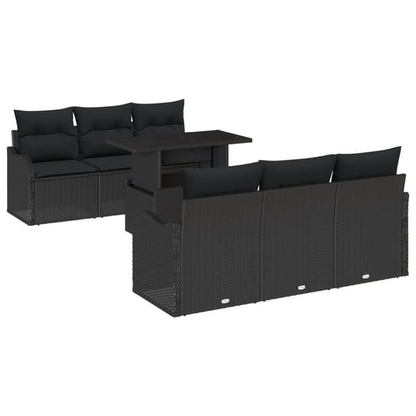 Trädgårdsoffset med kudde 7 pcs Svart Poly rattan