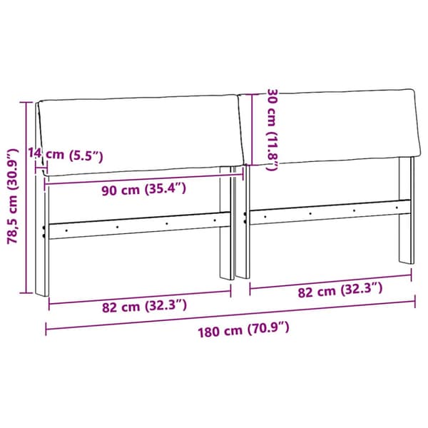 Klädd sänggavel Mörkgrå 180 cm Massiv furu