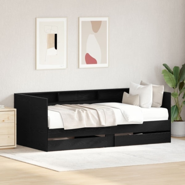 Sängsoffa med svarta eklådor Svart ek Konstruerat trä 90 x 190 cm