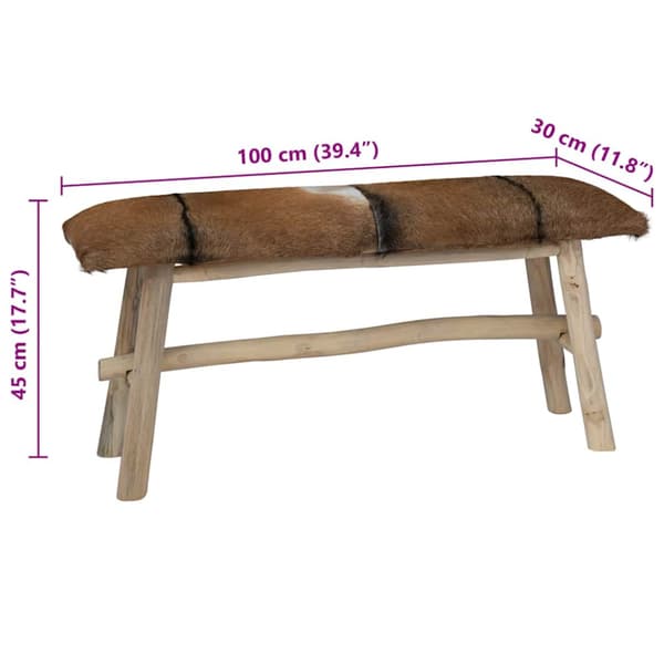 Bänk getskinnsläder teak