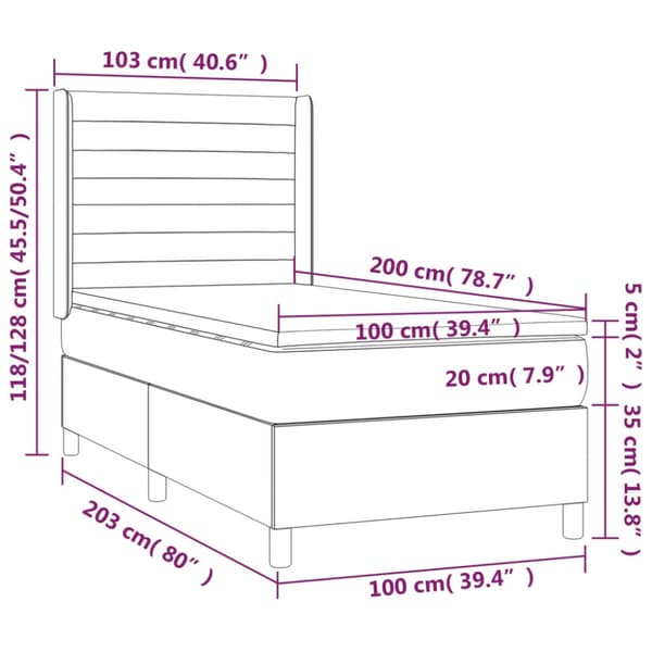 Ramsäng med madrass ljusgrå 100x200 cm sammet
