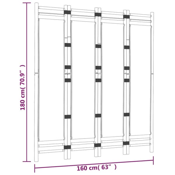 Rumsavdelare 4 paneler hopfällbar 160 cm bambu och kanvas