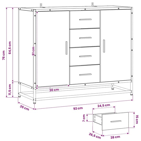 Sideboard Artisan-ek 92 x 35 x 76 cm Konstruerat trä
