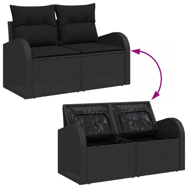 Trädgårdsoffset med lagring 11 pcs Svart Poly rattan