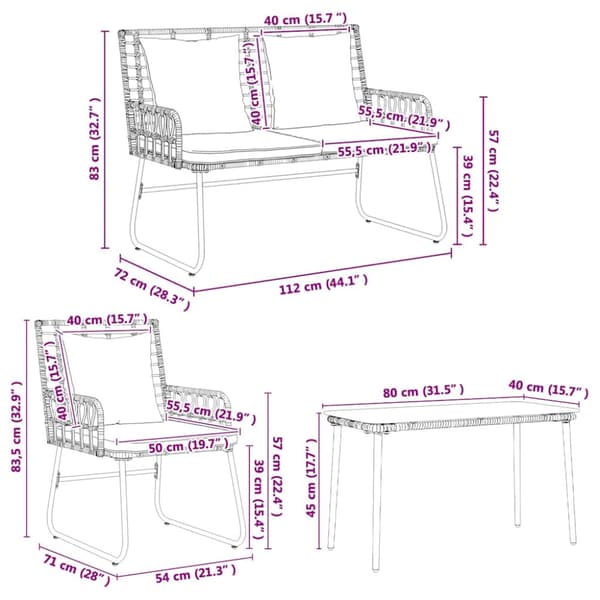 Trädgårdsmöbelset 4 pcs Svart och Anthracit konstrotting