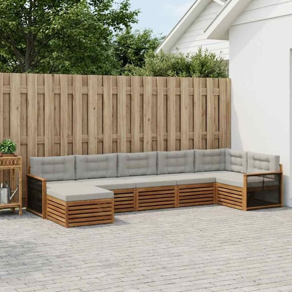 Utomhussoffset med kudde 7 pcs Naturlig och ljusgrå