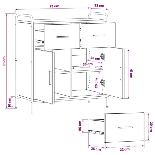 Sideboard Artisan-ek 97 x 33 x 81 cm Konstruerat trä