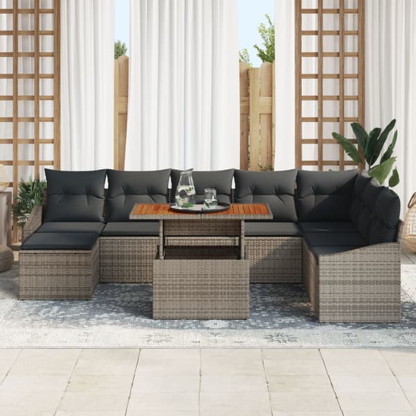 Trädgårdsoffset med lagring 9 pcs Grå Poly rattan