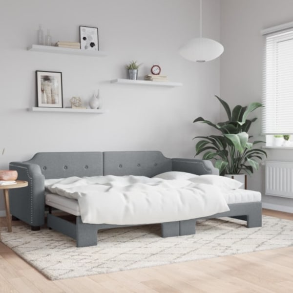 Dagbädd med extrabädd och madrasser ljusgrå 100x200 cm tyg